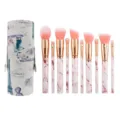10pcs makeup brush set with marble pattern handles and vintage style PU storage bucket container - Makeup Brush Collection with Case (Vintage) / 10 Piece Set / Pink Marble Pattern