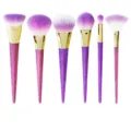 7-piece professional makeup brush set with purple glitter handles and soft gradient bristles. - Set of 6
