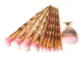 Makeup brush set with diamond handles and fish shaped brush, professional cosmetic tools. - 10Pcs Diamond Gold Style