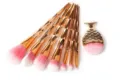Professional makeup brush set with diamond handles and cute mermaid fish design pink soft bristles. - 7Pcs Diamond Gold Style