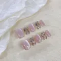 Handgemaakte nepnagels kattenoog roze korte vierkante luxe herbruikbare nail art tips set - Stijl 1455 Korte Coffin / Groot (L)