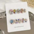 Handcrafted press-on nails set glitter rhinestones crystal butterfly reusable nail art tips - Extra Small (XS) / 1703-Extra Short Coffin