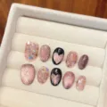 Handmade press-on nails set with glitter sequins and heart design, reusable wear. - Extra Small (XS) / Short Round Style (1664)