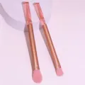 Close-up of pink liquid glitter handle makeup brushes with soft bristles for detail eye makeup application. - Liquid Glitter Handle Style / 2 Pieces/Pack / Rose Gold