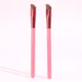 Angled eyebrow brush pink handle precise eye makeup tool cosmetic applicator single piece - Pack of 2 (Brown Bristles/OPP Bag)