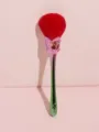 Gradient rose makeup brush detail view, featuring soft red bristles and metal handle. - Gradient Red Pink Green