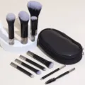 Mini 10-piece makeup brush set with portable case, perfect travel cosmetic tool kit for daily use. - Brush Bag Included / Black
