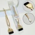 Professional flat foundation brush with metal handle and spatula for flawless liquid makeup. - Gold