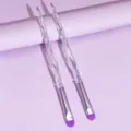 Set of 2 crystal handle makeup brushes for precise eyeshadow application and blending beauty look. - Crystal Diamond Cut Handle Style / 2 Pieces/Pack / Transparent/Purple