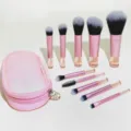 10-piece mini makeup brush set with portable pink storage bag, travel makeup tools. - Brush Bag Included / All Pink