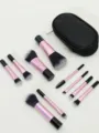 10-piece mini makeup brush set with portable black pouch, perfect for travel and daily use. - Brush Bag Included / Black Pink Handle