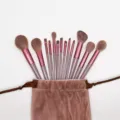 13-piece makeup brush set with pink velvet pouch, soft bristles for professional facial makeup. - Brown