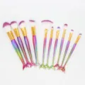 Set de 10 Pinceles de Maquillaje Sirena Gradiente Colorido Cola de Pez Polvo - Juego de 10 Piezas / Estilo Abanico Degradado