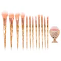 Rose gold diamond handle makeup brush set with soft pink bristles for professional beauty use. - 12Pcs Diamond Gold Style