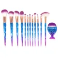 12pcs diamond makeup brush set with mermaid foundation brush gradient blue purple cosmetic tools - 12Pcs Diamond Purple Style