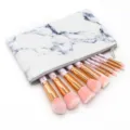 10pcs Marble Makeup Brush Set with PU Storage Bag Professional Cosmetic Tools Pink Bristles - Makeup Brush Collection with Bag (Pink) / 10 Piece Set / Pink Marble Pattern