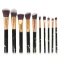 10pcs makeup brush set professional cosmetic tools with black marble handles and soft bristles. - Makeup Brush Collection (Black OPP) / 10 Piece Set / Black Marble Pattern