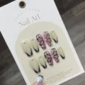 Handmade press-on nails with butterfly design long coffin french tip fake nails set for women. - L / Butterfly Wing Rhinestone (865-Medium Coffin)