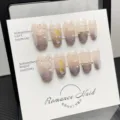 Handmade press-on nails with 3D camellia floral design and crystal rhinestone decor. - Short Trapezoid Style (397)