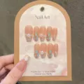 Faux ongles floraux mignon nude rose acrylique faux ongles ensemble nail art femme - Très Petit (XS) / 1531-Cercueil Moyen