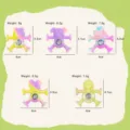 Tableau des tailles de jouet fidget spinner à ventouse silicone avec dimensions et poids. - Mélange d'Animaux / 4.5x4cm / Multicolore