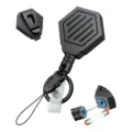 Dettaglio in primo piano dell'arrotolatore magnetico robusto con clip e cavo d'acciaio. - Modello Magnetico Nero