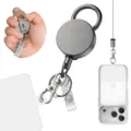 Robusto portachiavi retrattile e porta badge in lega di zinco color grigio pistola - Guarnizioni in PVC