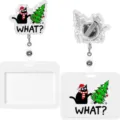 Einziehbare Ausweisrolle mit Weihnachtskatze Motiv und transparentem Kartenhalter Set. - Weihnachts Schwarze Katze (Stil 3)