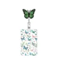 Close-up of green glitter butterfly retractable badge reel and floral ID card holder detail. - Green Butterfly