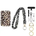 Leopard Muster Schlüsselband Ausweis Halter Set mit Zubehör und elastischem Riemen - Leoparden-Stil