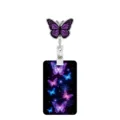 Butterfly badge reel detail view featuring vibrant purple glitter butterfly and neon star holder. - Purple Butterfly