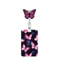 Retractable badge reel with pink glitter butterfly design and matching card holder for ID cards. - Pink Glitter Butterfly