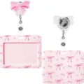 Rosa Schleife Ausweishalter und einziehbarer Rollensatz, ideal für Büro und Pflegepersonal. - Horizontal / Rosa