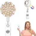 Strass Perle Sonnenblume Ausziehbarer Ausweishalter Magnetischer ID Kartenhalter Büro - Perlenstil