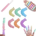 Colorful macaron pop tubes detail view, showing flexible bending, stretching, and keychain use. - Macaron Mixed Colors