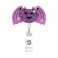 Purple glitter bat badge reel, sparkly Halloween retractable ID card holder with alligator clip - Bat