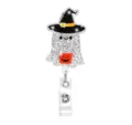 Halloween Glitzer Geist Ausweisjojo mit Hexenhut und Kürbiseimer für Namensschilder Clip - Ghost With Hat