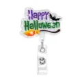 Halloween glitter badge reel retractable ID card holder with alligator clip and festive design. - Flying Broomstick