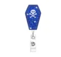 Blauer Glitzer Sarg Totenkopf Ausweishalter einziehbar Krankenschwester Büro Halloween Geschenk - Blauer Glitzer Totenkopf Sarg
