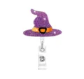 Halloween Hexenhut Ausweishalter Glitzer Lila Einziehbarer ID Name Namensschild Clip - Hexenhut