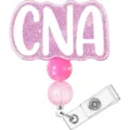 Glitzernde rosa CNA Schwestern Ausweishalter Rolle mit Perlen und Clip für Arbeitskarten. - CNA (Berufsbezeichnung) / 3,2 cm Durchmesser / Rosa