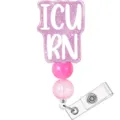 Einziehbarer Krankenschwester Ausweishalter mit rosa Glitzer ICU RN Design Clip. - ICU RN (Berufsbezeichnung) / 3,2 cm Durchmesser / Rosa
