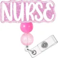 Rosa Glitzer Krankenschwester Ausweishalter einziehbarer ID Kartenhalter mit Perlen Clip. - Krankenschwester (Berufsbezeichnung) / 3,2 cm Durchmesser / Rosa