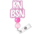 Einziehbarer rosa Glitzer-Krankenschwester-Ausweishalter mit Perlen für medizinische Ausweise. - RN BSN (Berufsbezeichnung) / 3,2 cm Durchmesser / Rosa