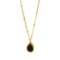 Detailed view of the elegant gold teardrop pendant and delicate beaded chain design. - Teardrop Pendant Necklace (RT271XL) / Black