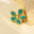 Broche fleur émaillée verte minimaliste, élégant bijou de mode en acier inoxydable doré. - Style de Broche (RT267XZ) / Bleu