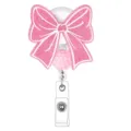 Pink glitter bow badge reel with acrylic beaded design, retractable holder for ID cards. - Style 2
