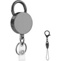 Robuster ausziehbarer Ausweishalter mit Karabiner, gunmetal Zinklegierungs Schlüsselring. - 4cm / Gunmetal