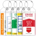 Clear PVC cruise luggage tags with steel loops and paper inserts for vacation travel. - 19x9cm / 5 Pieces