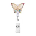 Portabadjes retráctil de mariposa con pedrería de cristal clip para tarjeta de identificación. - Mariposa Colorida